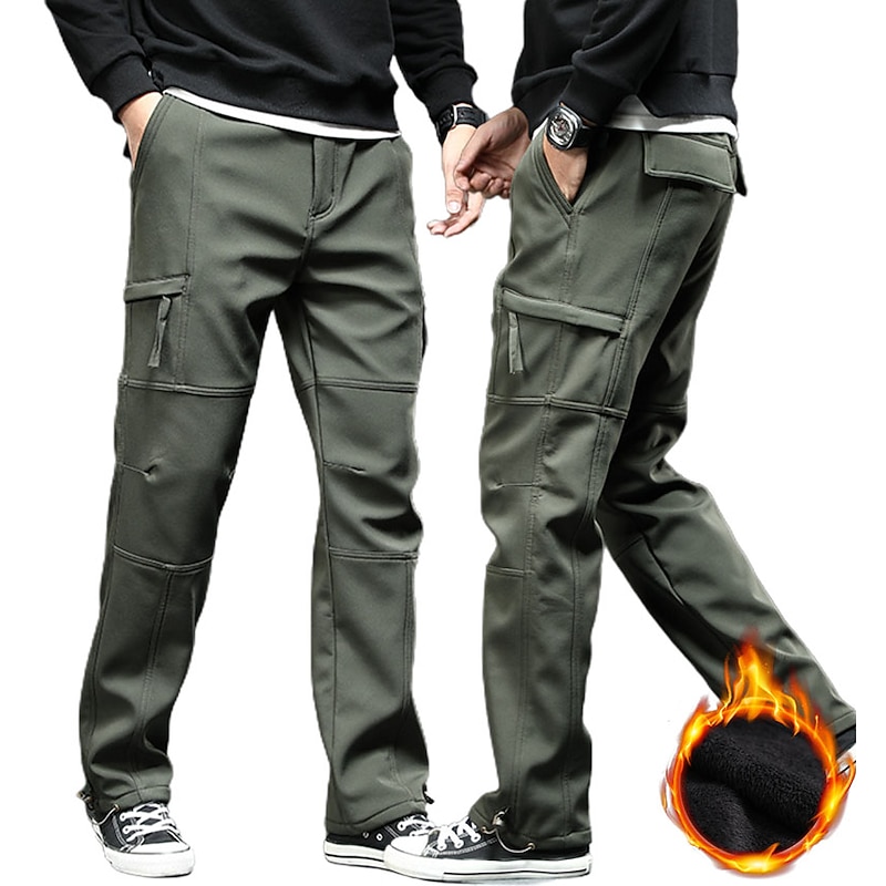 Men's Cargo Pants Fleece Lined Pants Winter Outdoor Thermal Warm Fleece Lining Windproof Quick Dry Pants / Trousers Bottoms ArmyGreen Black Fleece Hunting Ski / Snowboard Fishing M L XL 2XL 3XL