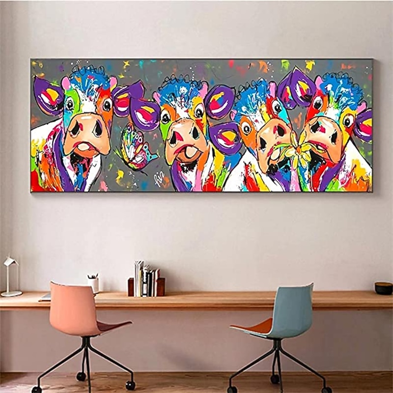 Oil Painting 100% Handmade Hand Painted Wall Art On Canvas Colorful Cattles Animal Series Modern Abstract Home Decoration Decor Rolled Canvas No Frame Unstretched 150*50cm