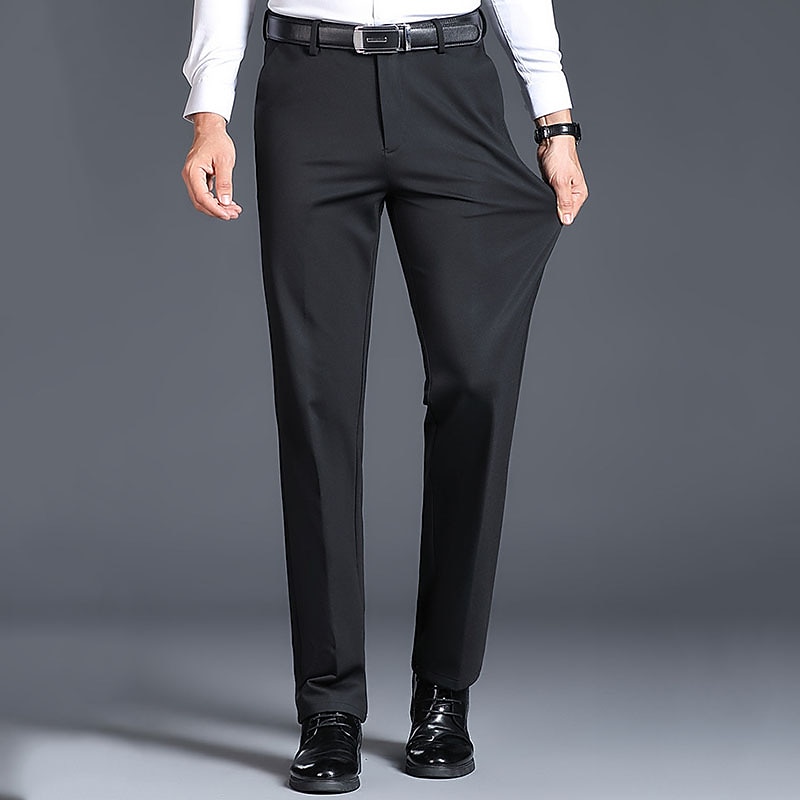 Men's Dress Pants Trousers Pocket Straight Leg Solid Colored Comfort Wedding Office Business Streetwear Casual Black Deep Blue Micro-elastic