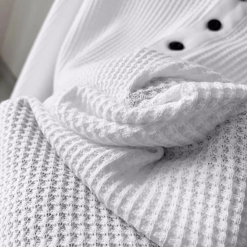 Men's Waffle Tee Button T Shirt Waffle Henley Shirt Henley Shirt Long Sleeve Henley Spring &  Fall Plain Fashion Streetwear Casual Button-Down Sports WorkWear Going out Black White Top Tee for Men4