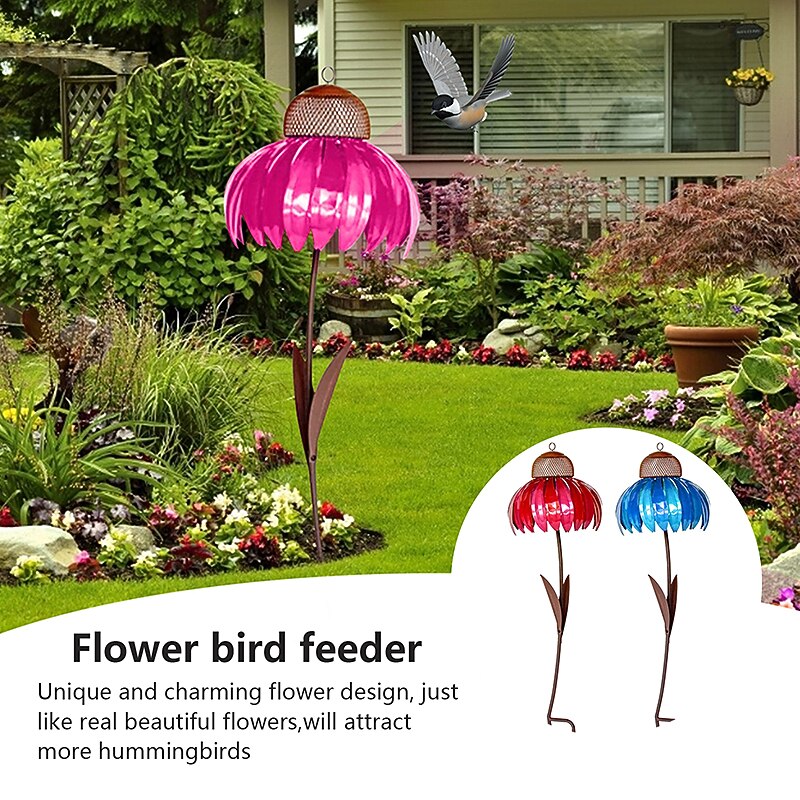 Outdoor Flower Bird Feeder,Spring Decoration 78cm Height Metal Flower Bird Feeder Hanging Hummingbird Feeder Garden Outdoor Metal Birds Supplies Pet Bird Feeding Catch Food2