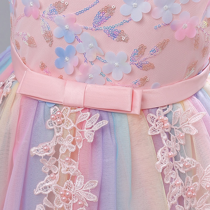 Kids Girls' Flower Girl Dress Party Dress Solid Color Sleeveless Performance Wedding Party Tie Knot Adorable Princess Polyester Maxi Floral Embroidery Dress Tulle Dress Summer Spring 3-13 Years Pink4