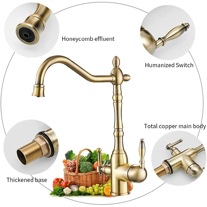 Twin Lever Kitchen Purify Taps Sink Mixer Faucet, 360 Rotation Water Purification Spout Deck Mounted, Dual Handle Single Hole Vessel Tap with Cold and Hot Hose2