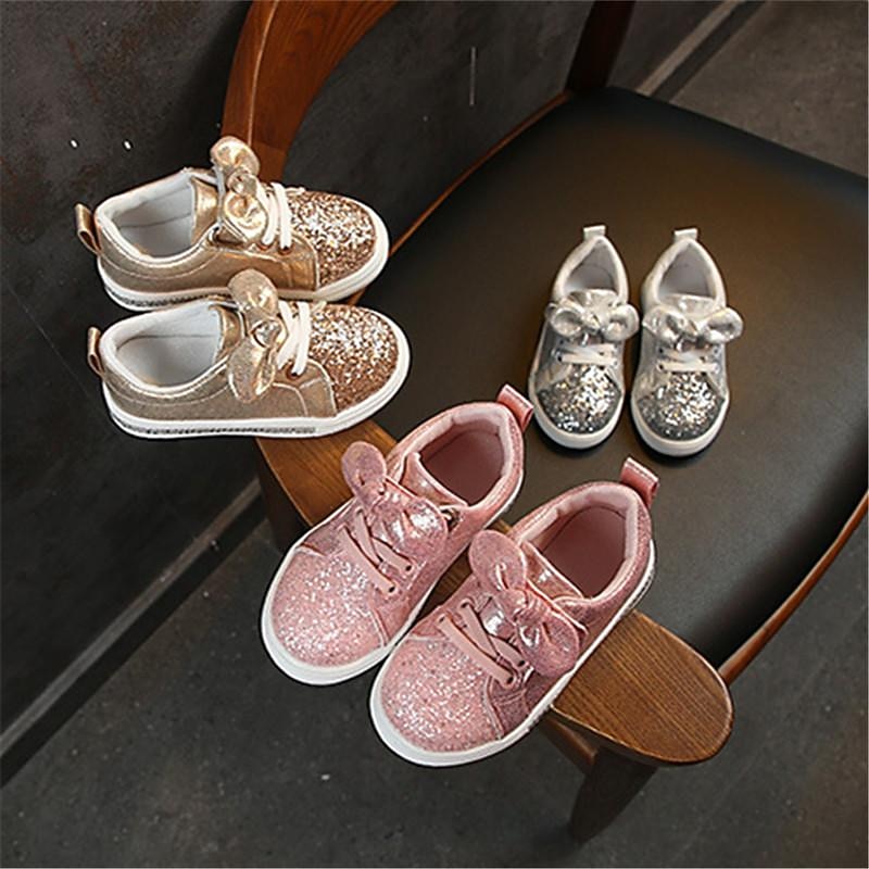 Girls' Sneakers Daily Sports & Outdoors Glitters Casual Synthetics Little Kids(4-7ys) Toddler(2-4ys) School Daily Walking Shoes Outdoor Sequin Lace-up Sequins Silver Pink Gold Spring Fall2