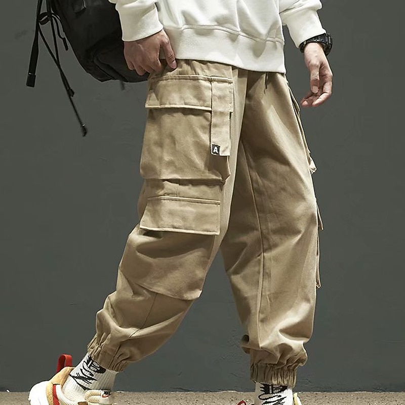 Men's Cargo Pants Cargo Trousers Joggers Trousers Drawstring Elastic Waist Multi Pocket Plain Comfort Wearable Ankle-Length Outdoor Casual Daily Sports Stylish ArmyGreen Black