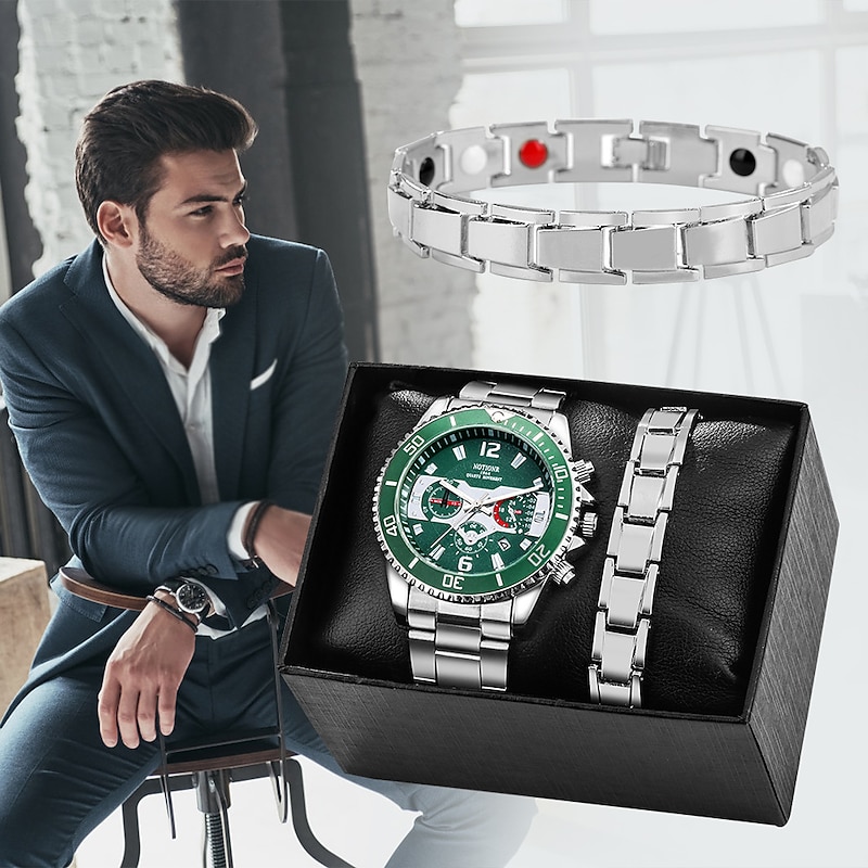 Elegant Silver Quartz Watch with Calendar Male Practical Valentine's Day Gift for Husband Boyfriend Detachable Bracelet Gift Box New Year Christmas Gift4