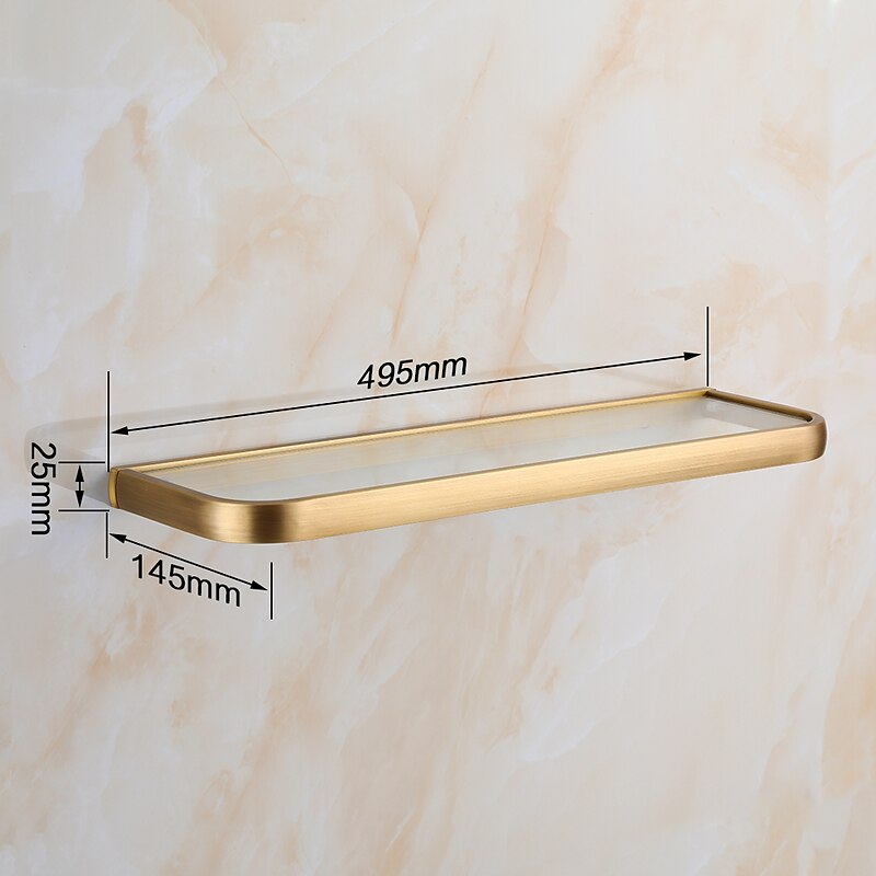 Bathroom Wall Mounted Single Layer Rectangle Glass Shelf Antique Brass Finish Bathroom Storage Bathroom Accessories Holder2