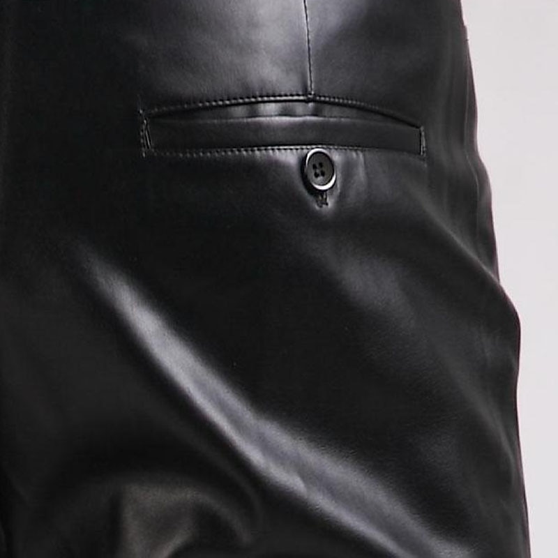 Men's Dress Pants Winter Pants Trousers Faux Leather Shorts Pocket Straight Leg Solid Colored Comfort Warm Wedding Office Business Faux Leather Streetwear Casual Black Micro-elastic3