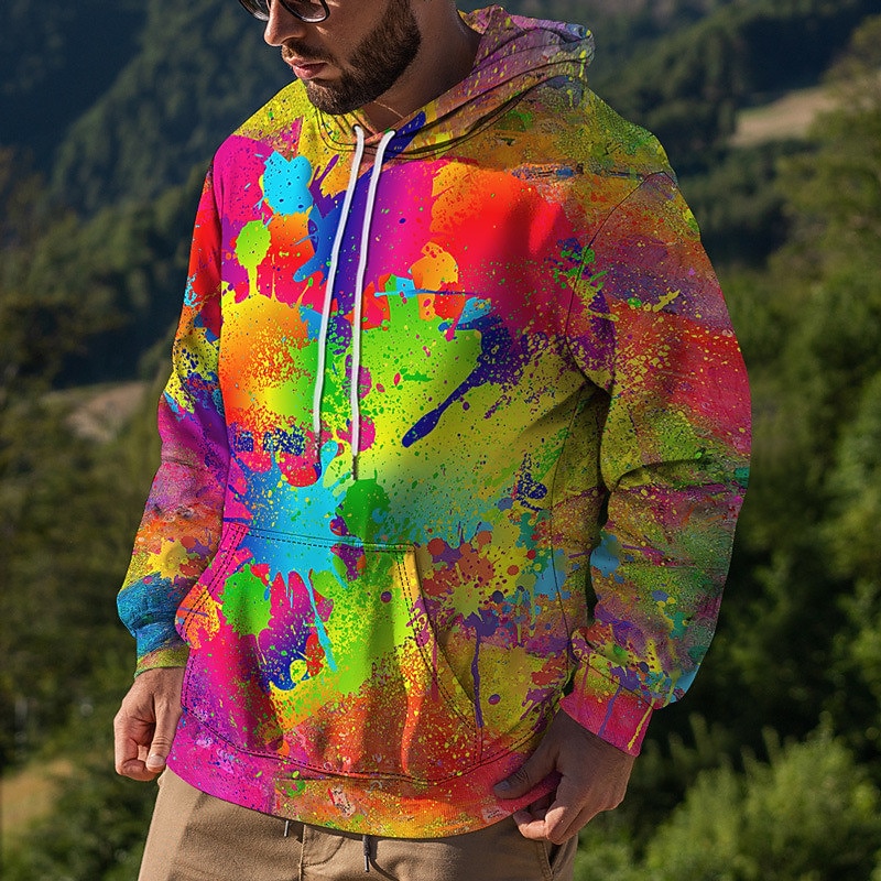 Men's Rainbow Graphic Prints Graffiti Hoodie Hoodies Sweatshirt Streetwear Designer Long Sleeve Hooded Daily Sports Black Red Print Spring &  Fall Designer