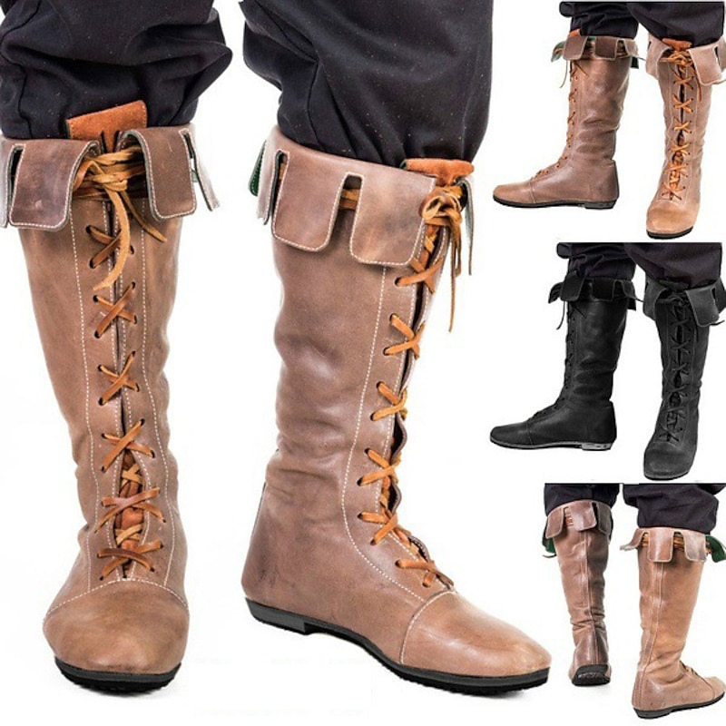 Medieval Renaissance Shoes Knee High Boots Flat Jazz Boots Pirate Viking Crusader Fancy Dress Men's Unisex Celtic Pirate Masquerade Party / Evening Adults' Shoes