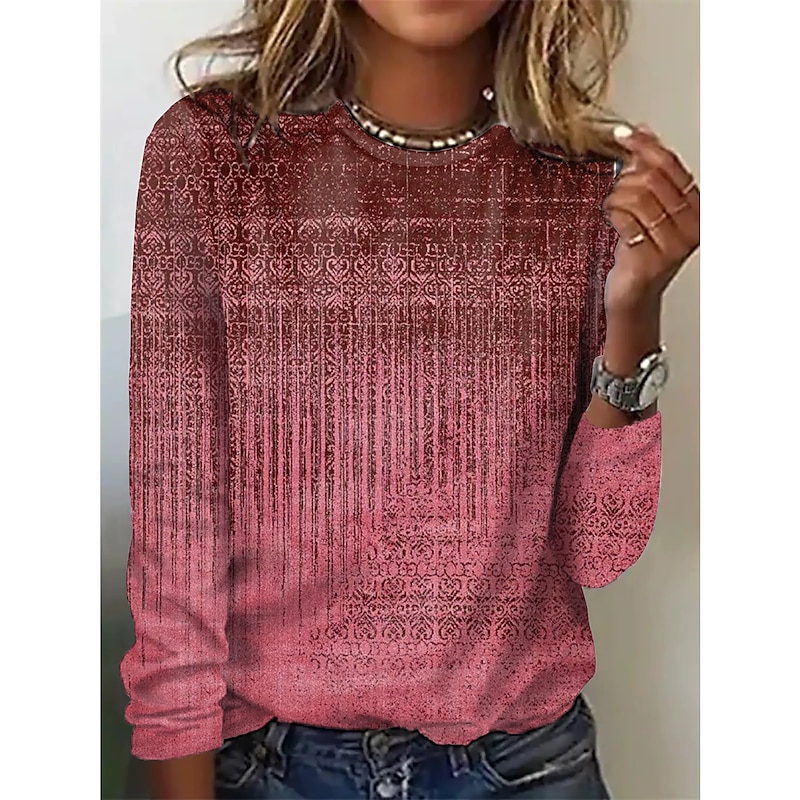 Women's T shirt Long Sleeve Crew Neck Long Sleeve Tunic Graphic Basic Round Neck Regular Tops Daily Weekend Print Red Blue Green Khaki Gray Fall & Winter Prefall3