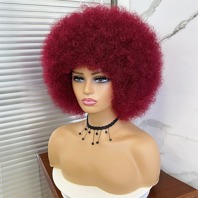 70s Afro Wigs for Black Women - Big Afro Puff Wig with Bangs Short Kinky Curly Synthetic Hair for Women3