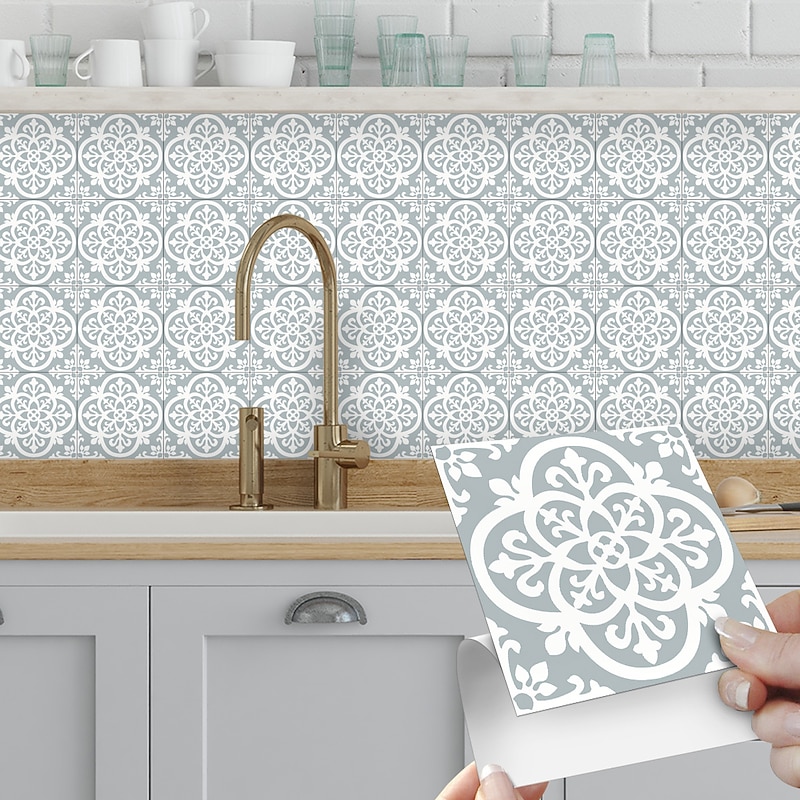 Vintage Self-Adhesive Tile Sticker Square Peel and Stick Non-Slip Waterproof Removable PVC Bathroom Kitchen Home Decor Floor Wall Stair Tile Sticker