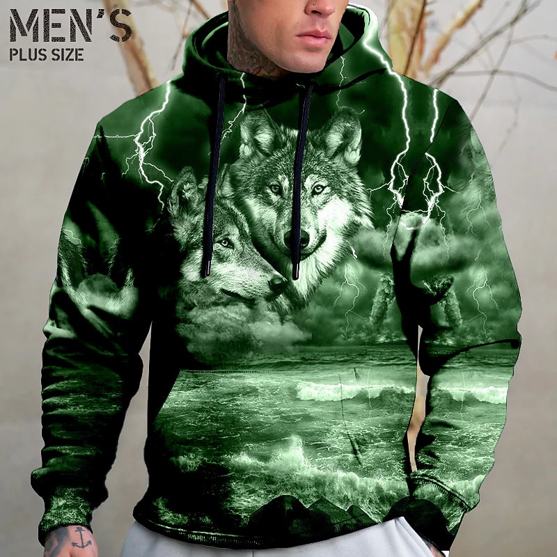 Men's Plus Size Pullover Hoodie Sweatshirt Big and Tall Animal Hooded Pocket Long Sleeve Spring &  Fall Fashion Streetwear Basic Comfortable Vacation Daily Wear Tops2