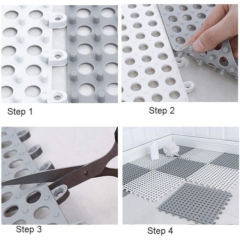 Interlocking Rubber Floor Tiles with Drain Holes DIY Size Bathroom Shower Toilet Floor Tiles Mat Interlocking Massage Soft Cushion Floor Tiles for Indoor/Outdoor2