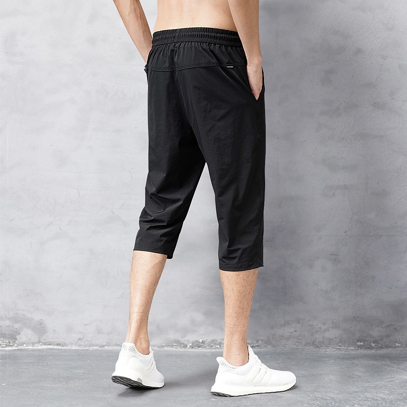 Men's Cropped Pants Capri Pants Pocket Drawstring Elastic Waist Plain Comfort Sports Daily Leisure Sports Holiday Stylish Classic Style Black Light Grey2