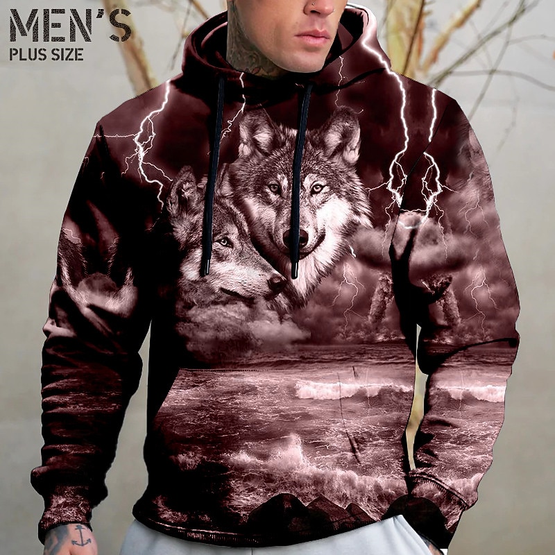 Men's Plus Size Pullover Hoodie Sweatshirt Big and Tall Animal Hooded Pocket Long Sleeve Spring &  Fall Fashion Streetwear Basic Comfortable Vacation Daily Wear Tops4
