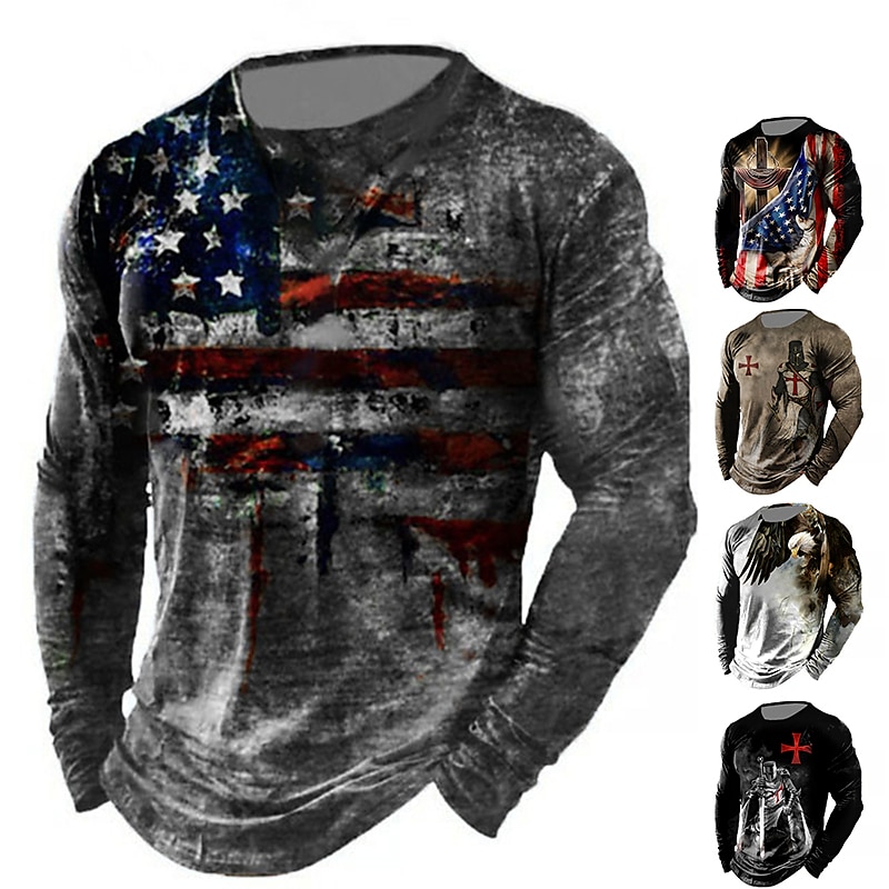 Veterans Day Men's Patriot Patriotic Veteran Graphic Prints American Flag National Flag T shirt Distressed T Shirt Long Sleeve T shirt 3D Print Crew Neck Shirt Vintage Sports Designer Outdoor Street