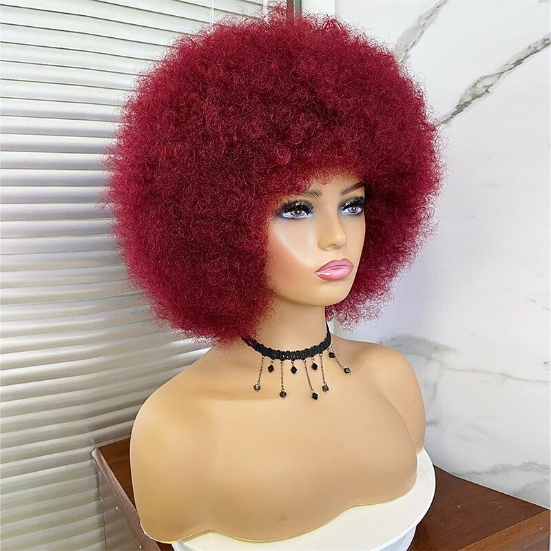 70s Afro Wigs for Black Women - Big Afro Puff Wig with Bangs Short Kinky Curly Synthetic Hair for Women4