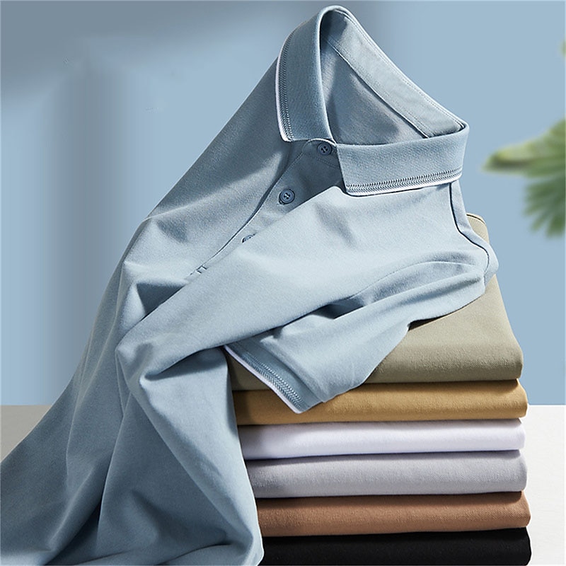 Men's Polo Shirt Golf Shirt Outdoor Casual Polo Collar Ribbed Polo Collar Short Sleeve Fashion Streetwear Solid Color Plain Button Front Summer Spring Regular Fit Black White Yellow Dusty Blue Brown2