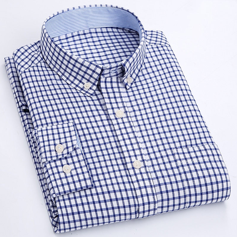 Men's Dress Shirt Striped Shirt Button Down Shirt Oxford Shirt Plaid / Striped / Chevron / Round Wedding Vacation Blue Sky Blue Dusty Blue Light Purple Long Sleeve Turndown Spring Fall Clothing4