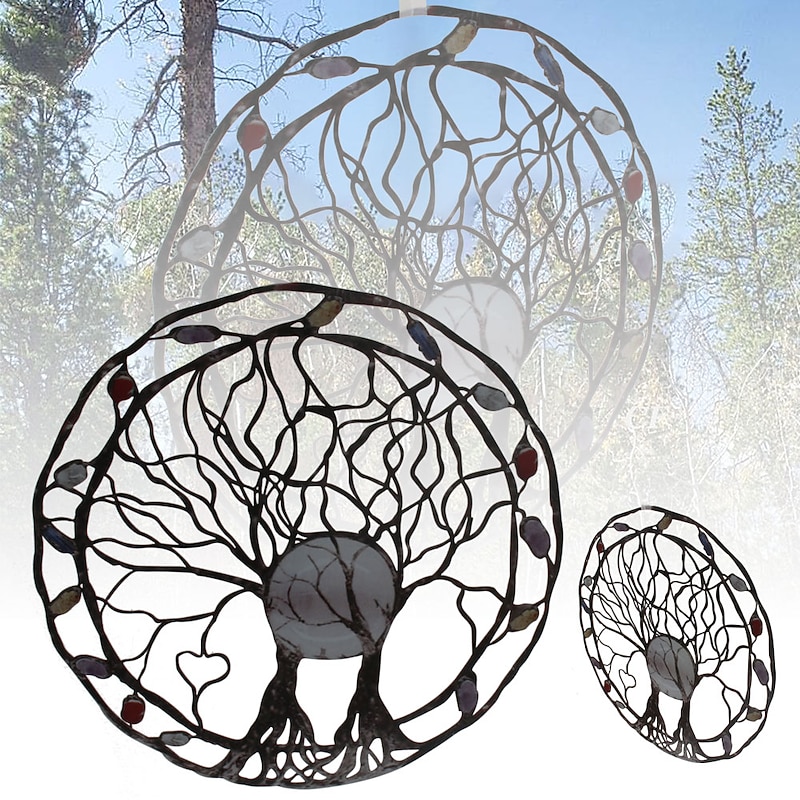 Metal Tree Of Life Ring Wrought Iron Ring Of Life Garden Crafts Wall Decoraiton Patio Yard Crafts Accessory3