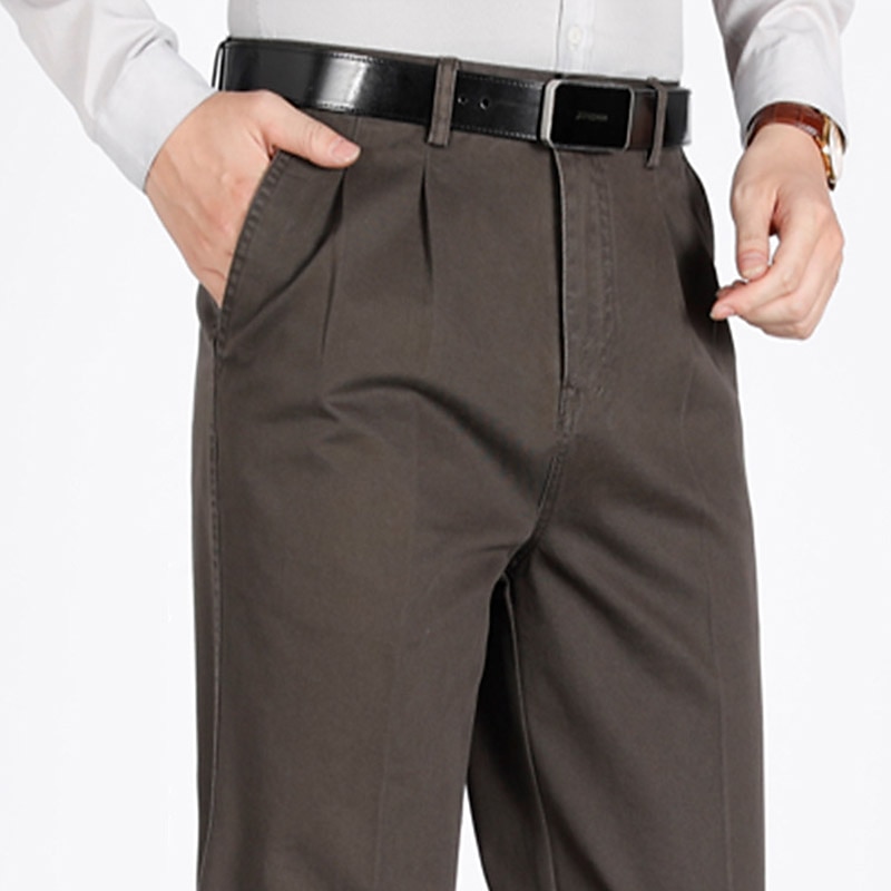 Men's Dress Pants Trousers Pleated Pants Pocket Straight Leg Plain No-Iron Wrinkle Resistant Wedding Office Work Cotton Blend Chic & Modern Formal Yellow Brown High Waist Micro-elastic
