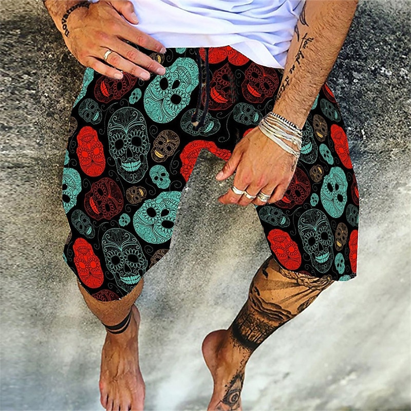 Men's Geometric Skull Stripe Swim Trunks Swim Shorts Board Shorts Low Waist Casual Hip-Hop Outdoor Daily Holiday Print Straight Leg Designer Clothing Apparel2