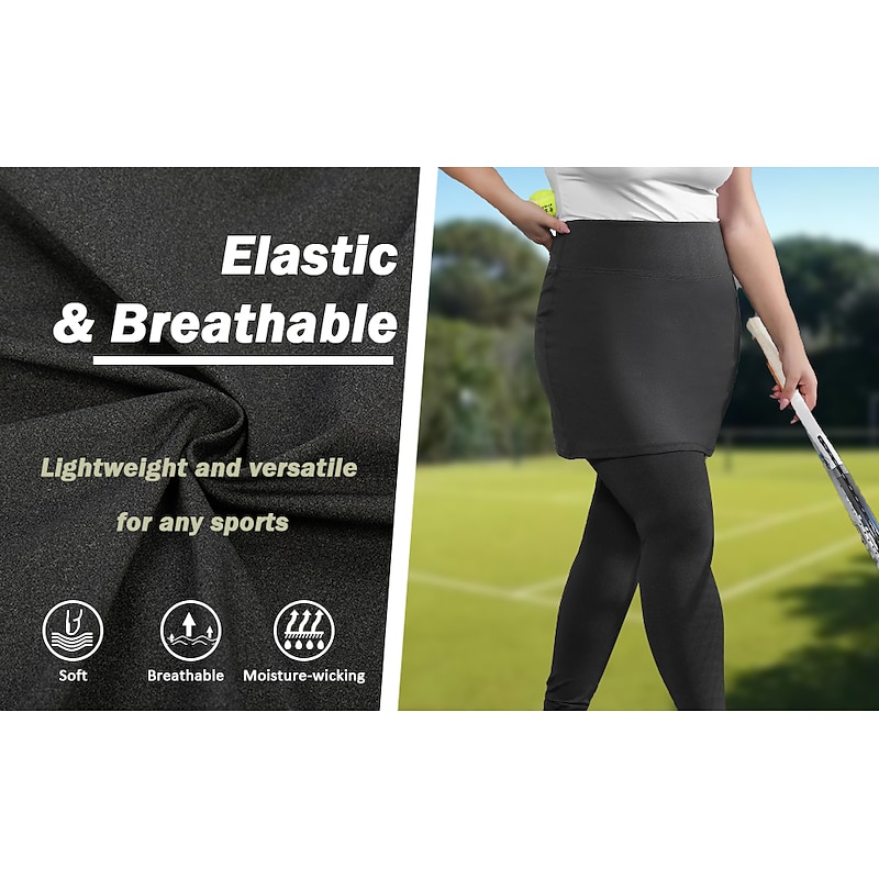 Women's Running Capri Leggings Running Skirt with Tights 2 in 1 with Phone Pocket Base Layer Athletic Athleisure Fall Spandex Breathable Quick Dry Moisture Wicking Soft Gym Workout Running Jogging3