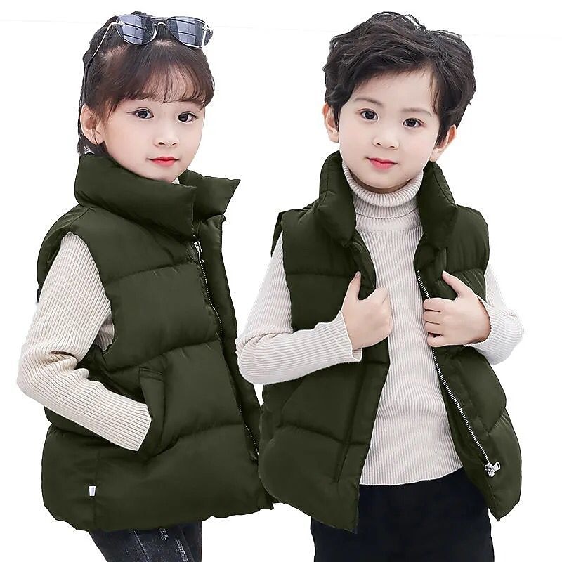 Kids Girls' Vest Coat Sleeveless Green Black Red Solid Color Winter Fall Fashion Outdoor 7-13 Years3