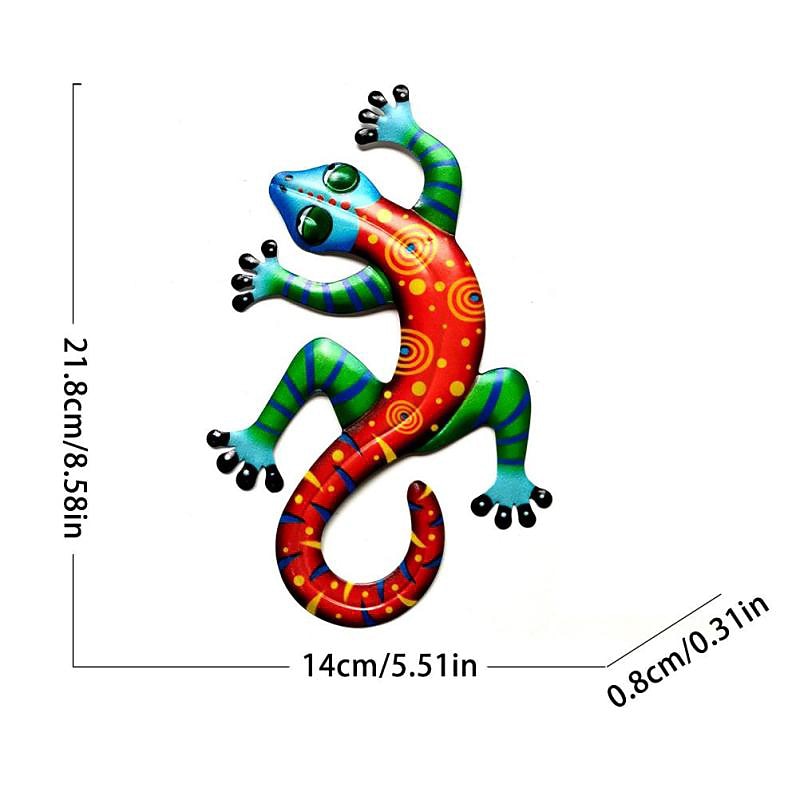 Colorful Metal Gecko Decor Wall Sculptures Ornaments Garden Art for Patio Porch Fence Backyard Outdoor Lucky Hanging Decoration4