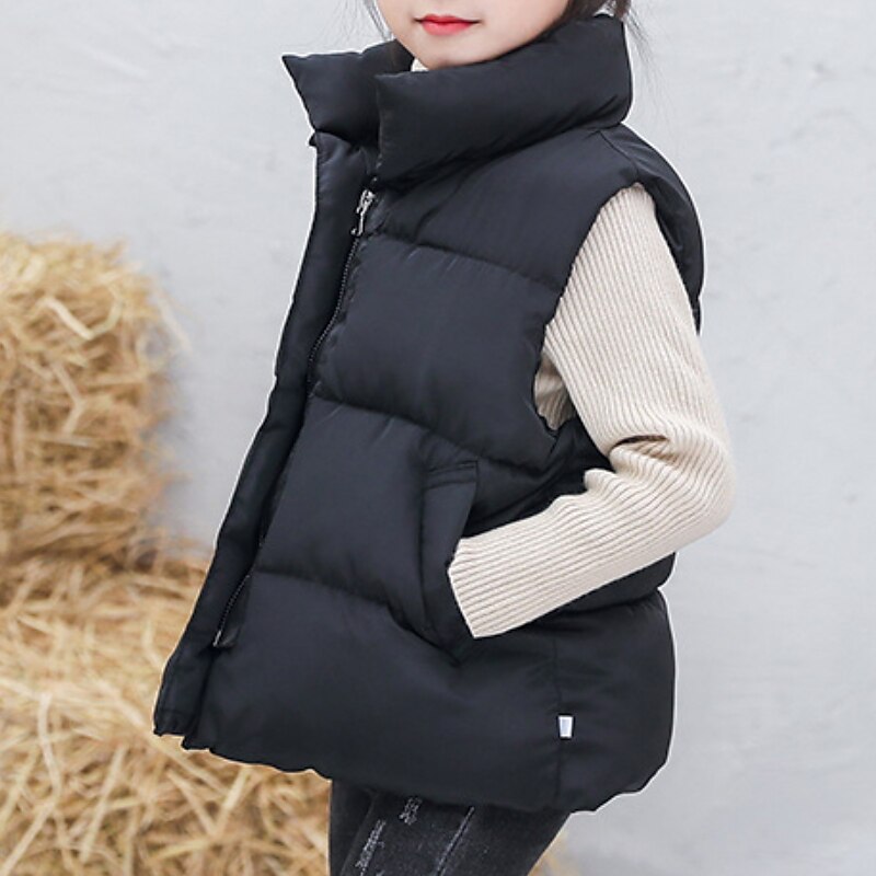 Kids Girls' Vest Coat Sleeveless Green Black Red Solid Color Winter Fall Fashion Outdoor 7-13 Years2