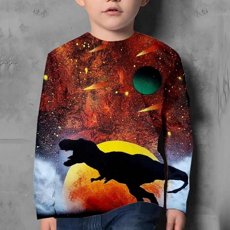 Kids Boys T shirt Tee Animal Dinosaur Long Sleeve Crewneck Children Top Casual 3D Print Cool Daily Fall Winter Yellow 7-13 Years