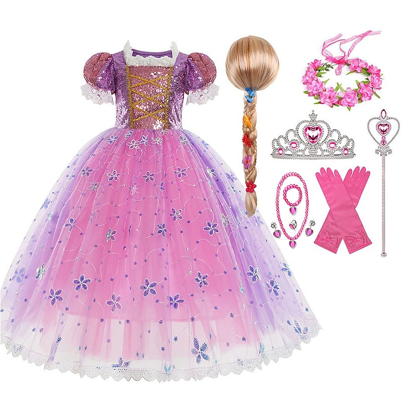 Rapunzel Fairytale Princess Sofia Flower Girl Dress Theme Party Costume Tulle Dresses Girls' Movie Cosplay Halloween With Accessories Dress Halloween Carnival Masquerade World Book Day Costumes