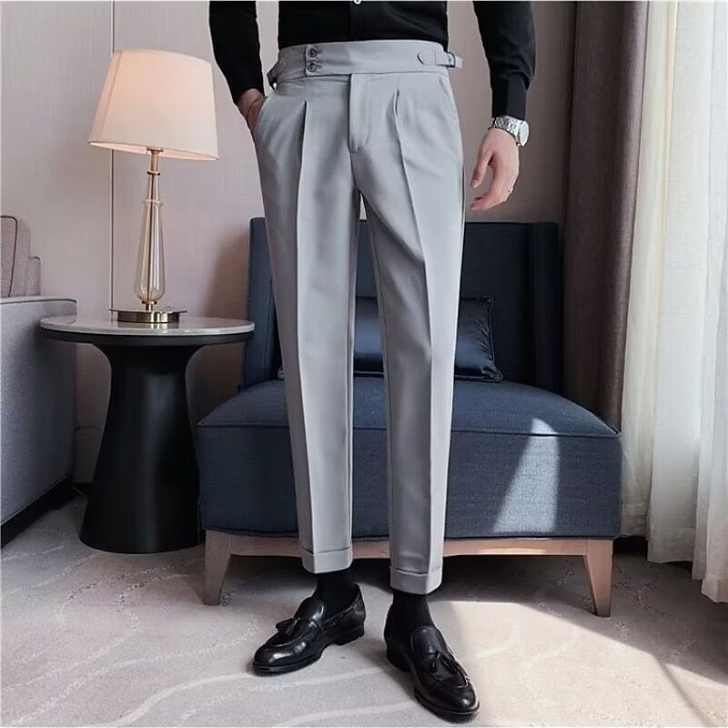 Men's Graduation Dress Pants Trousers Pleated Pants Suit Pants Pocket High Rise Plain Comfort Office Business Casual Elegant Vintage Black Green High Waist Micro-elastic