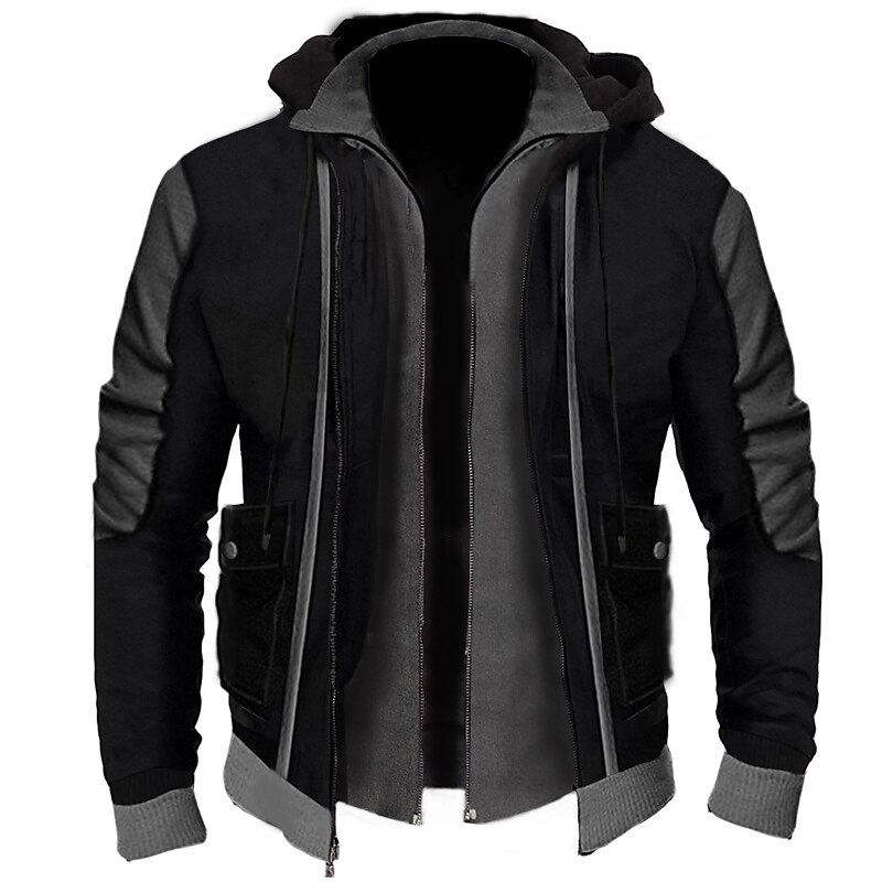 Men's Full Zip Hoodie Zip Up Hoodie Sweat Jacket Outerwear Black Light Grey Dark Gray Hooded Color Block Zip Up Zipper Pocket Sports & Outdoor Daily Sports Streetwear Casual Athletic Spring &  Fall