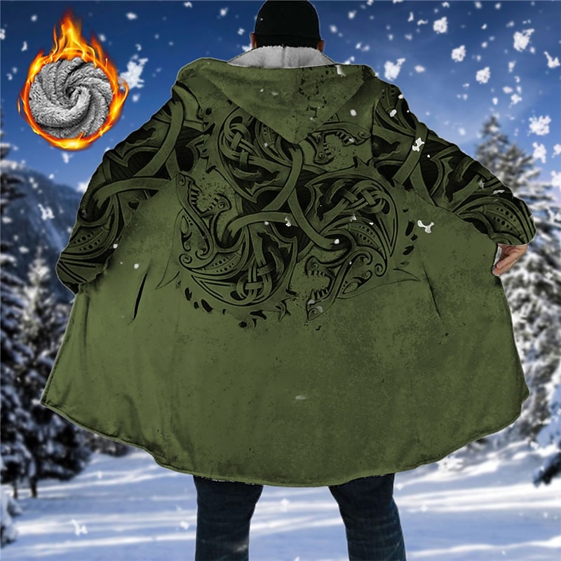 Men's Abstract Graphic Prints Winter Coat Fleece Jacket Coat Warm Comfortable Breathable Fashion Streetwear Sport Sports & Outdoor Daily Wear Going out Zipper Pocket Print Fall & Winter Hoodie Long4