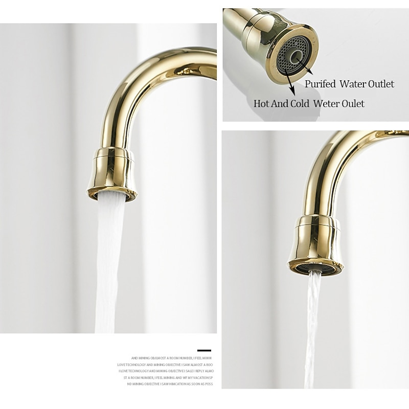 Twin Lever Kitchen Purify Taps Sink Mixer Faucet, 360 Rotation Water Purification Spout Deck Mounted, Dual Handle Single Hole Vessel Tap with Cold and Hot Hose3