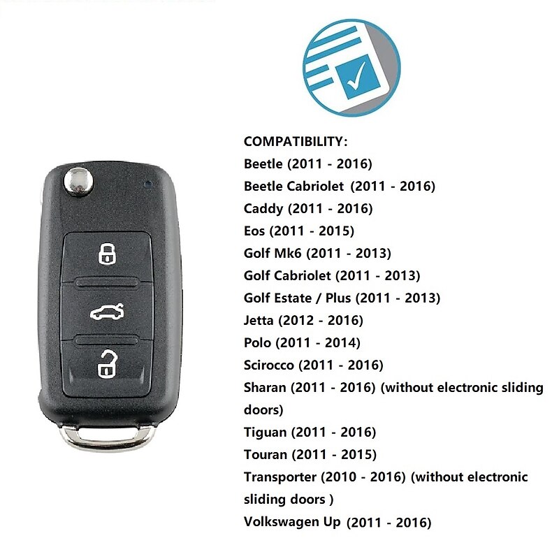 Key Fob Keyless Entry Remote Car Key Replacement 3 Buttons for Volkswagen Golf MK6 Polo Beetle Caddy Cars2
