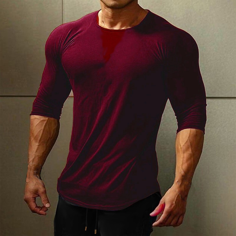 Men's Gym Shirt Workout Shirt Running Shirt Patchwork Long Sleeve Top Athletic Athleisure Fall Solid Colored Spandex Quick Dry Soft Breathable Jogging Training Bodybuilding Sportswear Activewear Wine2