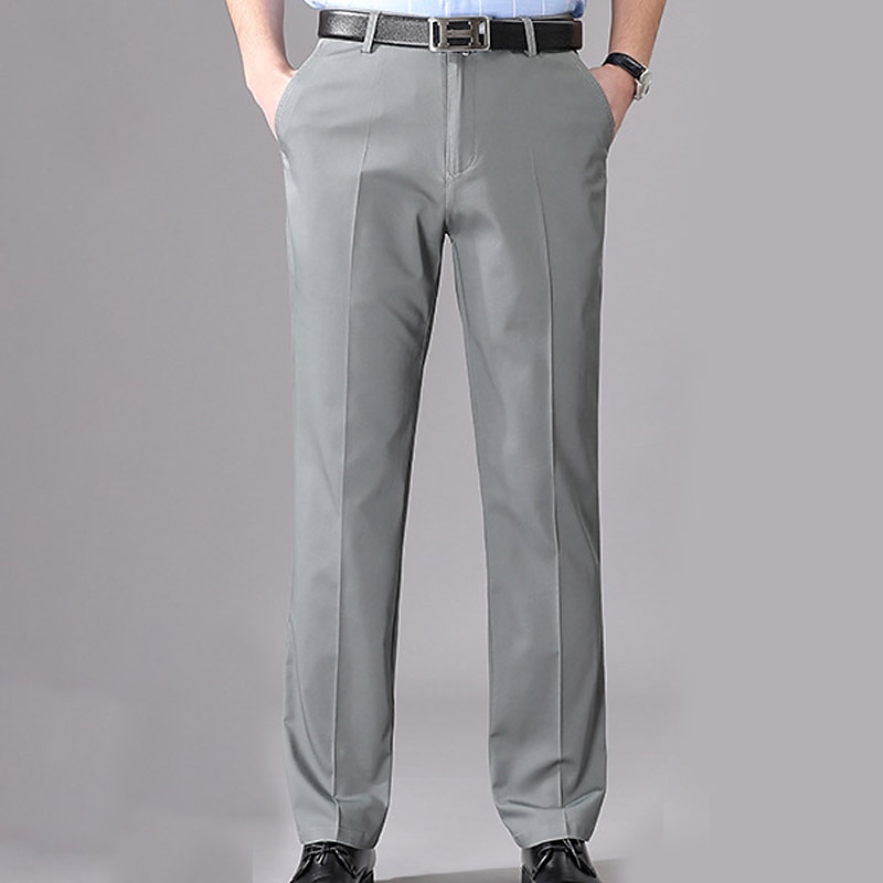 Men's Dress Pants Trousers Pocket Straight Leg Plain Wedding Office Work Cotton Blend Chic & Modern Formal Black White High Waist Micro-elastic2