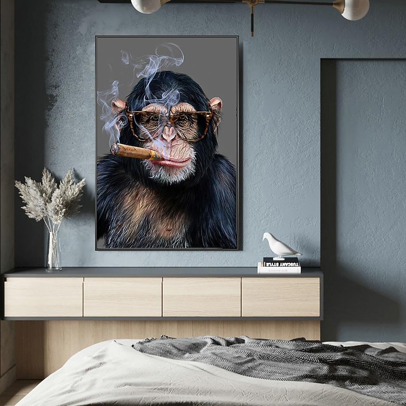 Wall Art Canvas Monkey Smoking a Cigar Paintings on the Wall Art Posters and Prints Animals Nordic Pictures Home Wall Decoration Without Frame Painting Core4