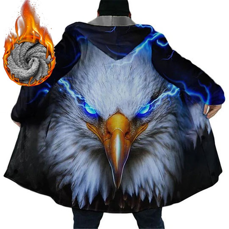 Men's Animal Graphic Prints Eagle Winter Coat Fleece Jacket Coat Warm Comfortable Breathable Fashion Streetwear Sport Sports & Outdoor Daily Wear Going out Zipper Pocket Print Fall & Winter Hoodie