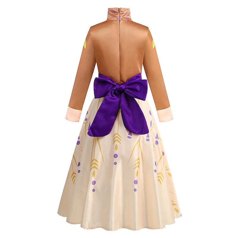 Frozen Fairytale Princess Anna Flower Girl Dress Theme Party Costume Girls' Movie Cosplay Cosplay Halloween Wig Black Brown Dress Halloween Carnival Masquerade Polyester World Book Day Costumes3