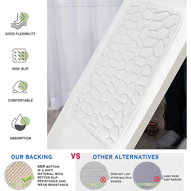 Cobblestone Bath Mat Non-slip Memory Foam Pad, Washable Bath Rugs, Rapid Water Absorbent, Non-Slip, Washable, Thick, Soft And Comfortable Carpet For Shower Room2