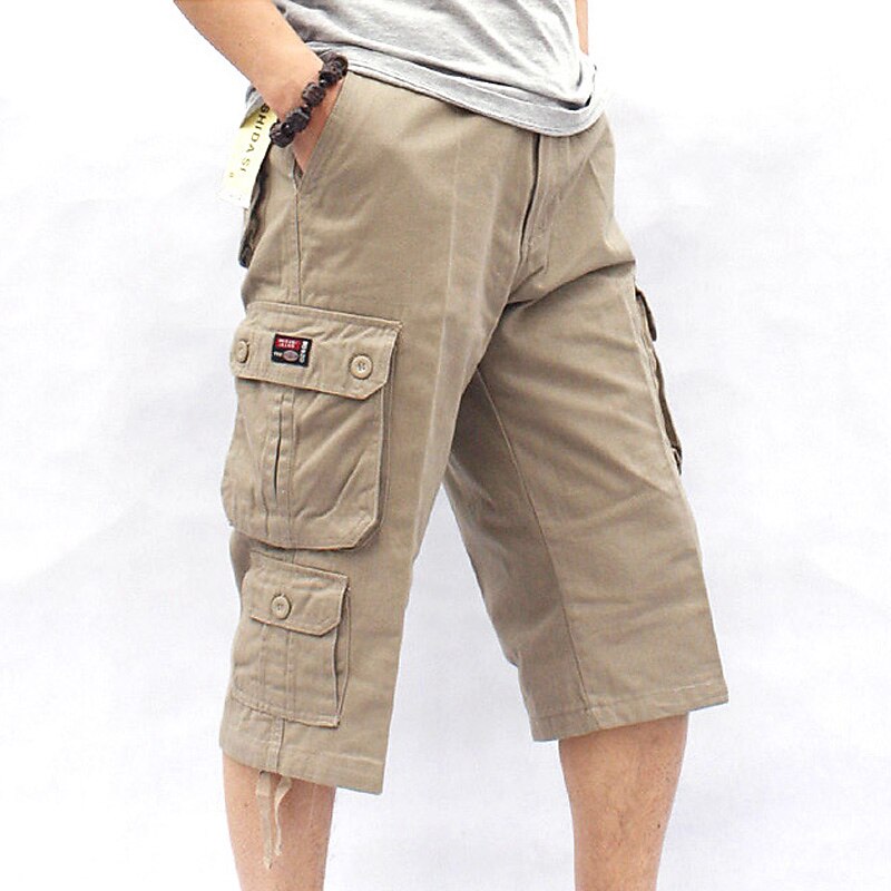 Men's Capri Cargo Shorts Leg Drawstring Multi Pocket Plain Calf-Length Streetwear Classic Style Black Army Green4