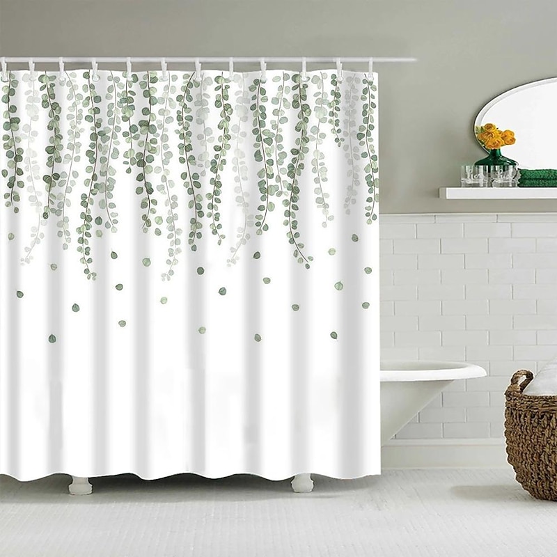 Shower Curtain with Hooks 180cm*180cm(70"*70") Polyester Washable Waterproof Landscape Plant Leaf Pattern3