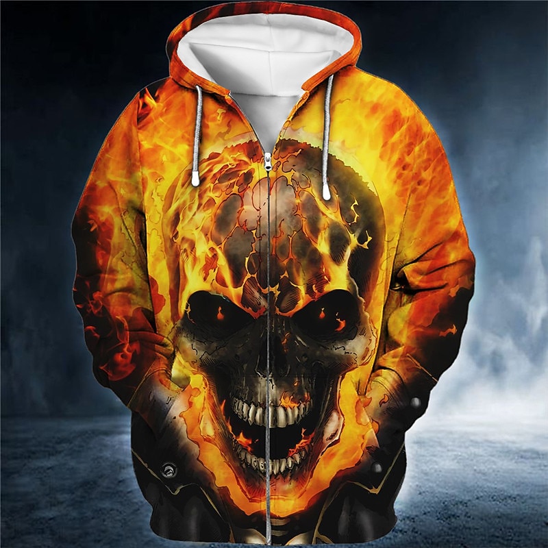 Men's Skull Graphic Prints Hoodie Hoodies Sweatshirt Streetwear Designer Long Sleeve Hooded Sports & Outdoor Daily Sports Pink Blue Zipper Print Spring &  Fall Designer