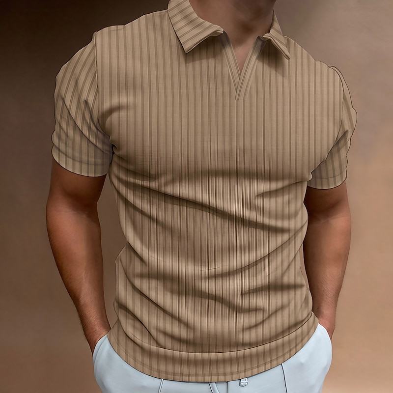 Men's Muscle Shirt Golf Shirt Casual Going out V Neck Short Sleeve Sportswear Casual Solid Color Striped Split Ends Simple Spring & Summer Slim Fit Black White Wine Navy Blue Blue Khaki Muscle Shirt2