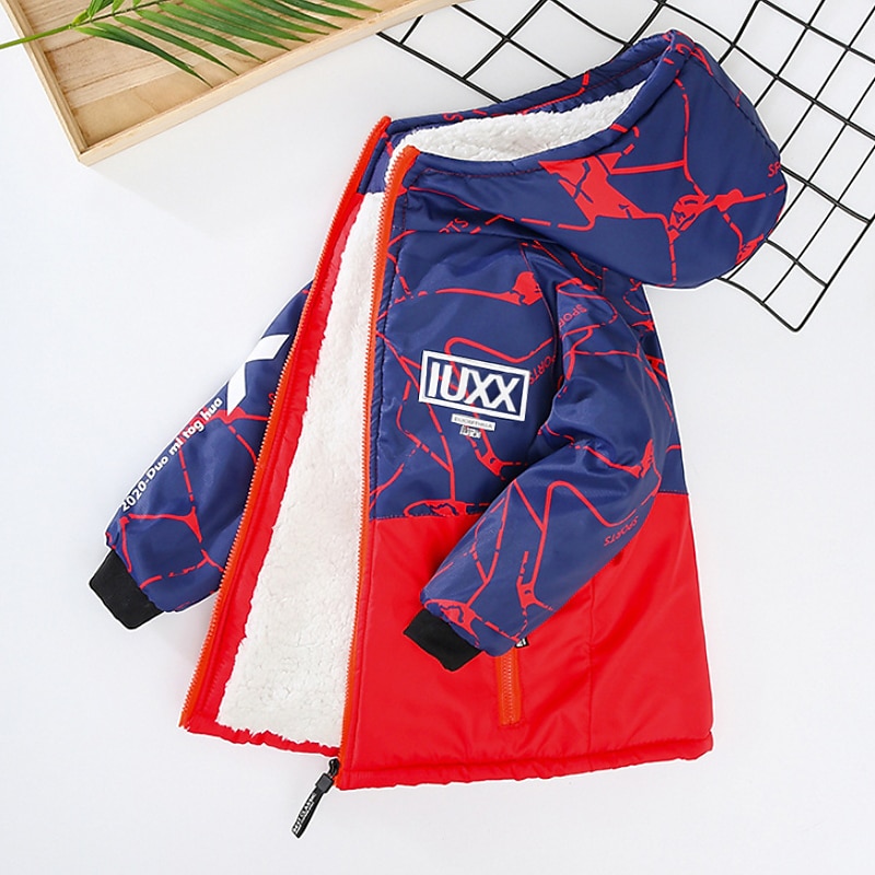 Kids Boys' Down Coat Outerwear Letter Long Sleeve Coat Outdoor Cotton Cool Daily Red Blue Green Fall Winter 7-13 Years2